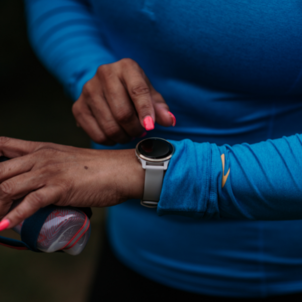 Woman wearing a Garmin watch